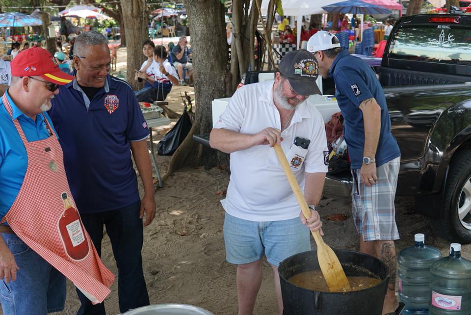 Augie checking on the Cajun Connections' Gumbo 